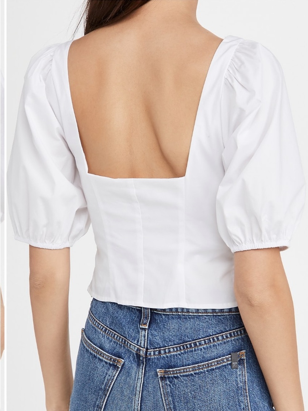 STAUD White Papaya Puff Sleeve Square Neck Crop Top